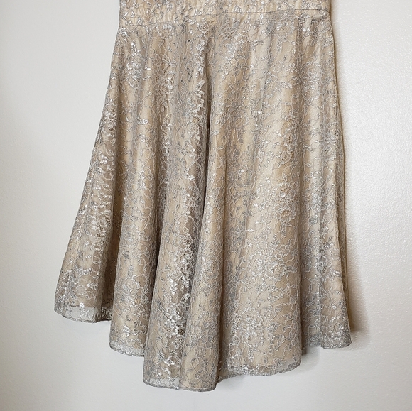 NEW RARE Slate & Willow Champagne Illusion Neckline Glistening Lace Spin Dress - Picture 6 of 16